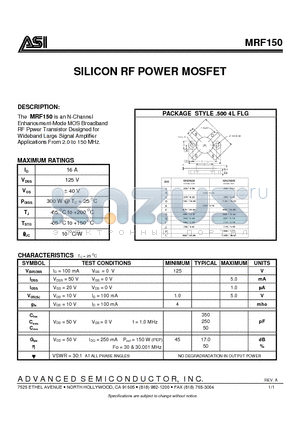 MRF150 datasheet - SILICON RF POWER MOSFET