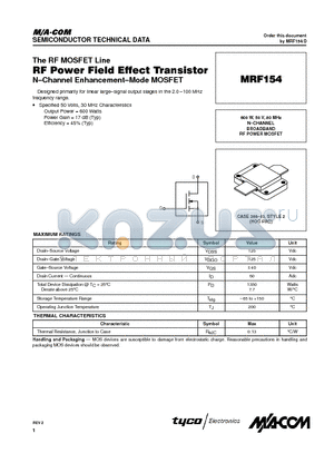 MRF154 datasheet - N-CHANNEL BROADBAND RF POWER MOSFET