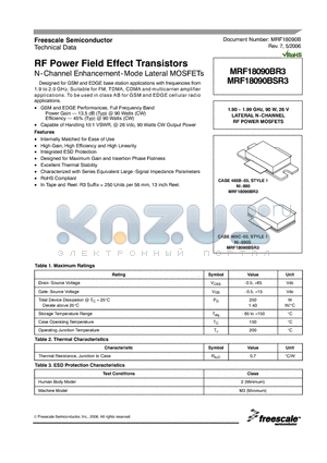 MRF18090BR3 datasheet - RF Power Field Effect Transistors N-Channel Enhancement-Mode Lateral MOSFETs