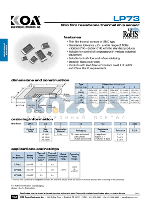 LP732BTTE103G3600 datasheet - thin film resistance thermal chip sensor