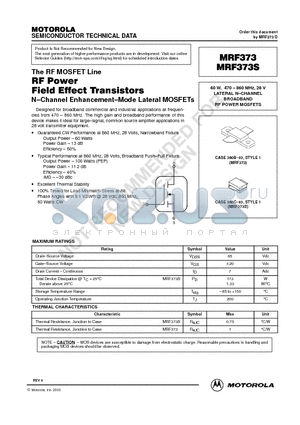 MRF373S datasheet - The RF MOSFET Line RF Power Field Effect Transistors N-Channel Enhancement-Mode Lateral MOSFETs