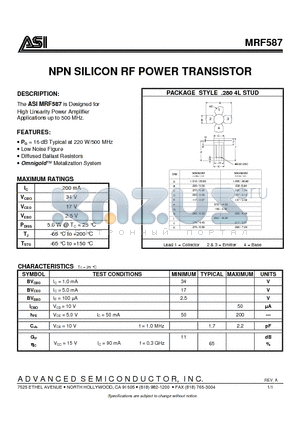 MRF587 datasheet - NPN SILICON RF POWER TRANSISTOR