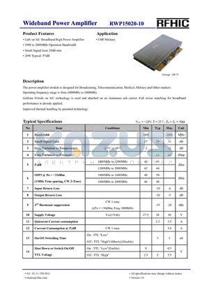 RWP15020-1H datasheet - Wideband Power Amplifier