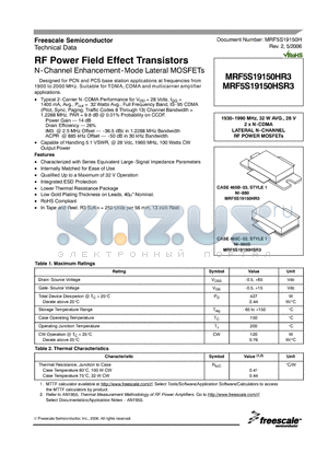 MRF5S19150HSR3 datasheet - RF Power Field Effect Transistors N-Channel Enhancement-Mode Lateral MOSFETs