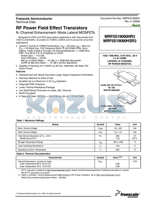 MRF5S19090HSR3 datasheet - RF Power Field Effect Transistors N-Channel Enhancement-Mode Lateral MOSFETs