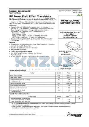 MRF5S19130HR3_06 datasheet - RF Power Field Effect Transistors