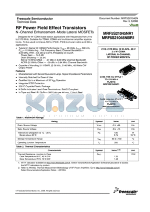 MRF5S21045NR1 datasheet - RF Power Field Effect Transistors