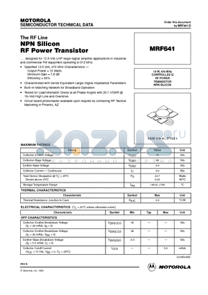 MRF641 datasheet - RF POWER TRANSISTOR NPN SILICON