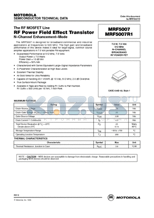 MRF5007 datasheet - N-CHANNEL BROADBAND RF POWER FET