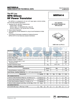 MRF6414 datasheet - RF POWER TRANSISTOR NPN SILICON