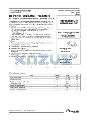 MRF6S21050LR3 datasheet - RF Power Field Effect Transistors