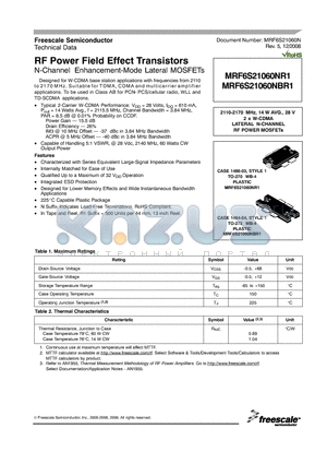 MRF6S21060NR1_08 datasheet - RF Power Field Effect Transistors N-Channel Enhancement-Mode Lateral MOSFETs