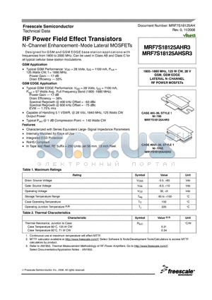 MRF7S18125AHSR3 datasheet - RF Power Field Effect Transistors