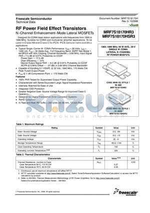 MRF7S18170H datasheet - RF Power Field Effect Transistors (N-Channel Enhancement-Mode Lateral MOSFETs)