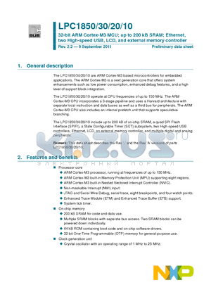 LPC1830 datasheet - 32-bit ARM Cortex-M3 MCU; up to 200 kB SRAM; Ethernet, two High-speed USB, LCD, and external memory controller