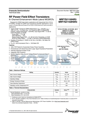 MRF7S21150HSR3 datasheet - RF Power Field Effect Transistors N-Channel Enhancement-Mode Lateral MOSFETs