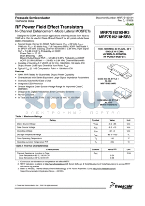 MRF7S19210HR3 datasheet - RF Power Field Effect Transistors