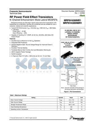 MRF6V4300NR1 datasheet - RF Power Field Effect Transistors