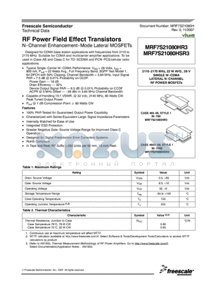 MRF7S21080HR3 datasheet - RF Power Field Effect Transistors