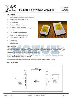 RX7303 datasheet - 2.4-2.8GHZ CCTV RADIO VIDEO LINK