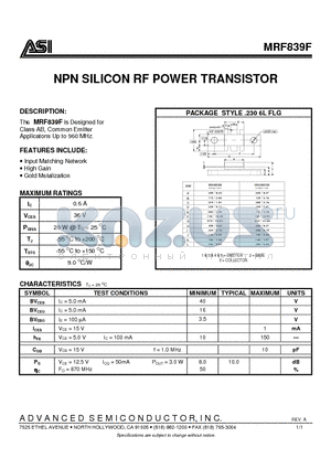 MRF839F datasheet - NPN SILICON RF POWER TRANSISTOR