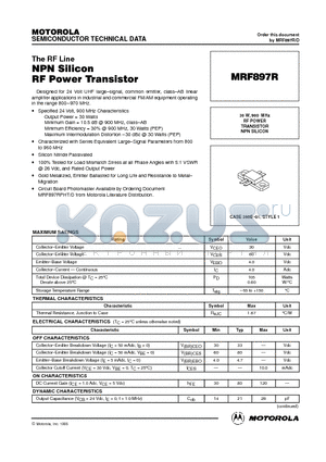 MRF897R datasheet - RF POWER TRANSISTOR NPN SILICON