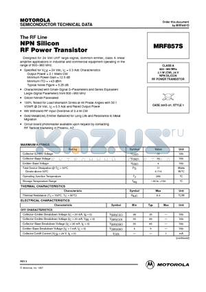 MRF857 datasheet - NPN SILICON RF POWER TRANSISTOR