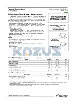 MRF7S38010HSR3 datasheet - RF Power Field Effect Transistors N-Channel Enhancement-Mode Lateral MOSFETs