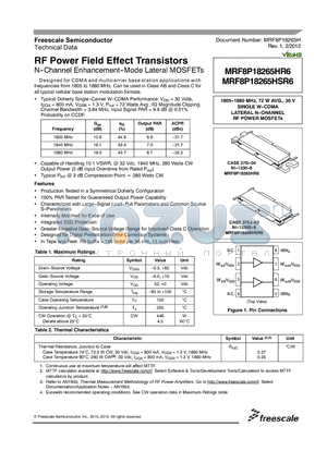 MRF8P18265HSR6 datasheet - RF Power Field Effect Transistors