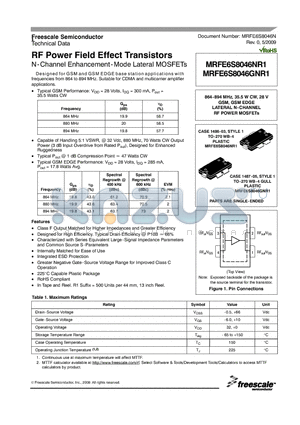 MRFE6S8046GNR1 datasheet - RF Power Field Effect Transistors N-Channel Enhancement-Mode Lateral MOSFETs