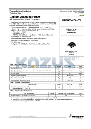 MRFG35010ANT1 datasheet - Gallium Arsenide PHEMT