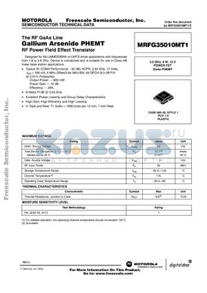 MRFG35010MT1 datasheet - Gallium Arsenide PHEMT