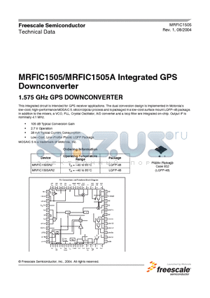 MRFIC1505R2 datasheet - MRFIC1505/MRFIC1505A Integrated GPS Downconverter