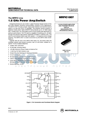 MRFIC1807 datasheet - 1.8 GHz POWER AMPLIFIER AND TRANSMIT/RECEIVE SWITCH GaAs MONOLITHIC INTEGRATED CIRCUIT