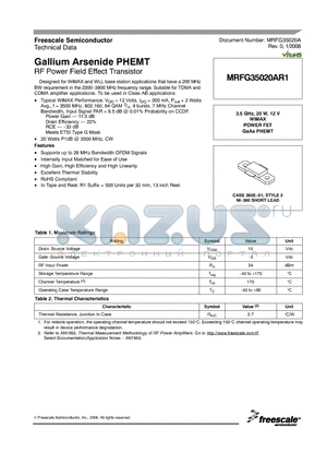 MRFG35020AR1 datasheet - Gallium Arsenide PHEMT RF Power Field Effect Transistor