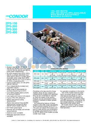 ZPS-300AP datasheet - 150, 200 WATTS 300, 400 WATTS (PFC AVAILABLE) WIDE RANGE ADJUSTABLE MULTIPLE OUTPUTS