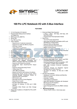 LPC47N267 datasheet - 100 Pin LPC Notebook I/O with X-Bus Interface