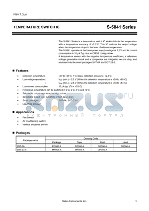 S-5841 datasheet - TEMPERATURE SWITCH IC