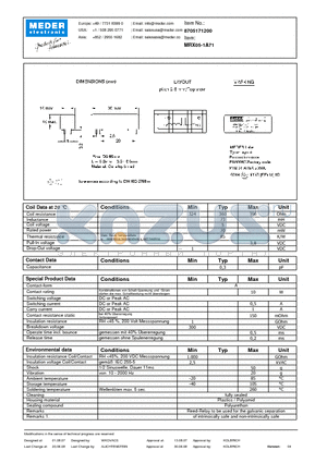 MRX05-1A71 datasheet - Ex-approved-Reed Relays