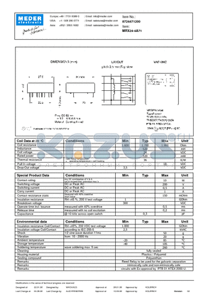 MRX24-4A71 datasheet - MRX Reed Relay