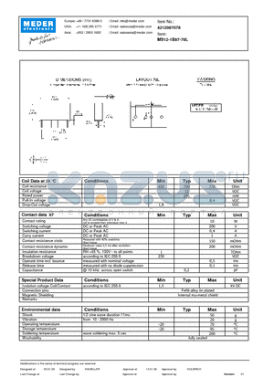 MS12-1B87-78L datasheet - MS Reed Relay