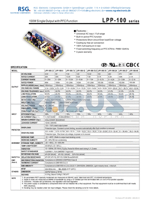 LPP-100-27 datasheet - 100W Single Output with PFC Function