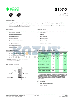 S107-X datasheet - 1 Form A Solid State Relay