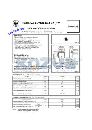 S10S60PT datasheet - SCHOTTKY BARRIER RECTIFIER