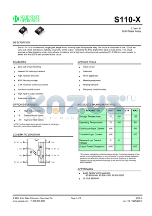 S110-X datasheet - 1 Form A Solid State Relay