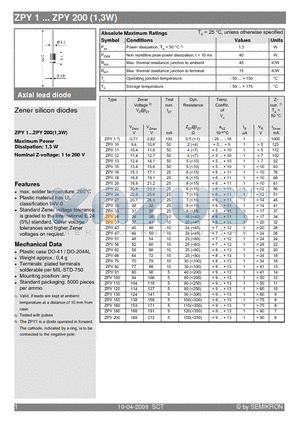 ZPY1 datasheet - Axial lead diode Zener silicon diodes