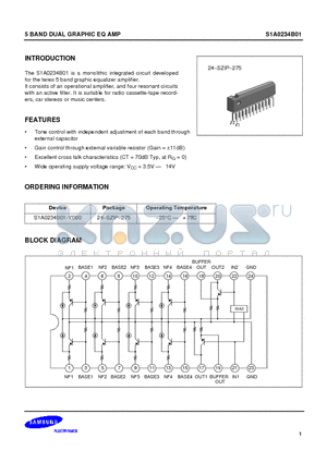 S1A0234B01 datasheet - 5 BAND DUAL GRAPHIC EQ AMP