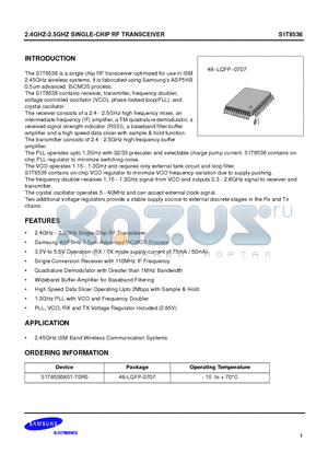 S1T8536X01-T0R0 datasheet - 2.4GHZ-2.5GHZ SINGLE-CHIP RF TRANSCEIVER