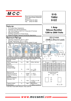 S1V datasheet - 1 Amp Silicon Rectifier 1200 to 2000 Volts
