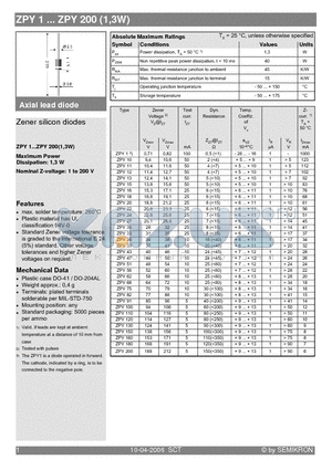 ZPY20 datasheet - Axial lead diode Zener silicon diodes